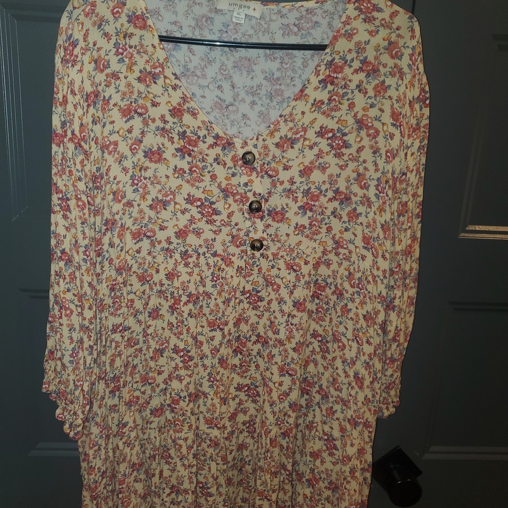 Umgee Floral Button-Down Dress - Cream and Pink
